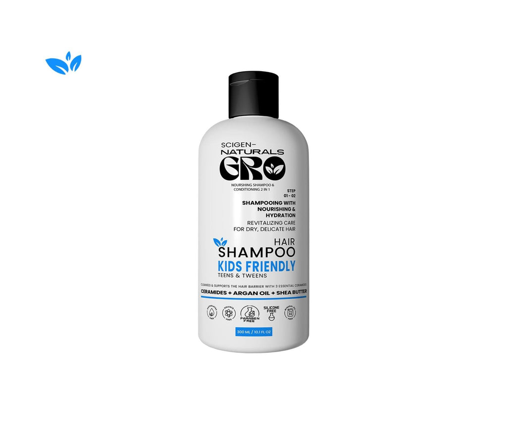 Scigen Naturals Gro shampoo and conditioner 2 in 1 for kids, teens and tweens dry hair, curly hair and swimmers' hair with 3 essential ceramides
