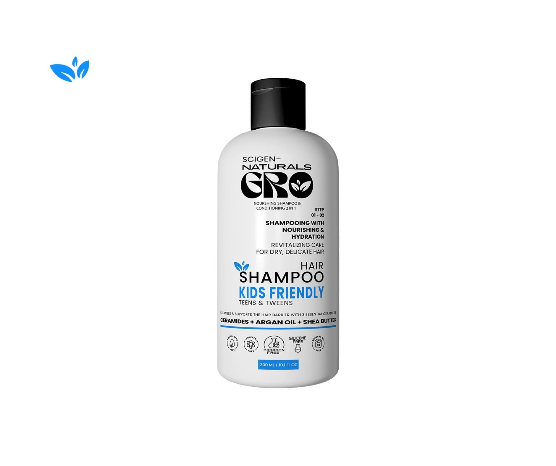 Scigen Naturals Gro shampoo and conditioner 2 in 1 for kids, teens and tweens dry hair, curly hair and swimmers' hair with 3 essential ceramides